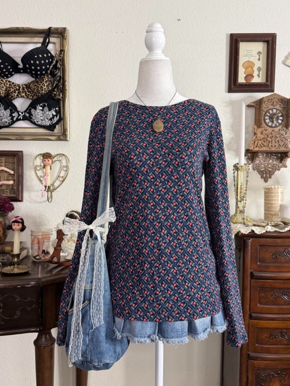 Twee whimsical quirky floral long sleeve top